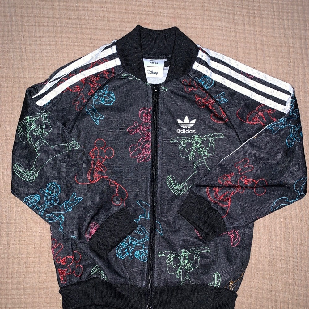 Disney adidas Black Track Jacket with Multicolor Mickey Outlines